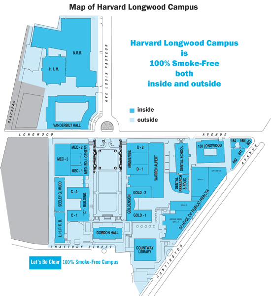 Map of Tobacco-Free Areas of Harvard Longwood Campus